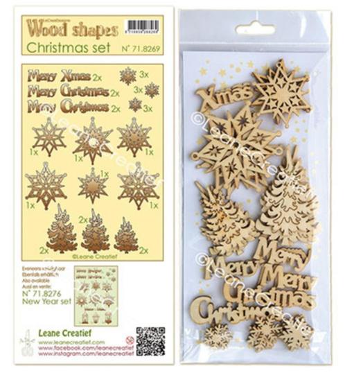 Leane Creatief Wood shapes Christmas set 33 stuks 71.8269, Hobby en Vrije tijd, Scrapbooking, Nieuw, Versiering of Embellishment