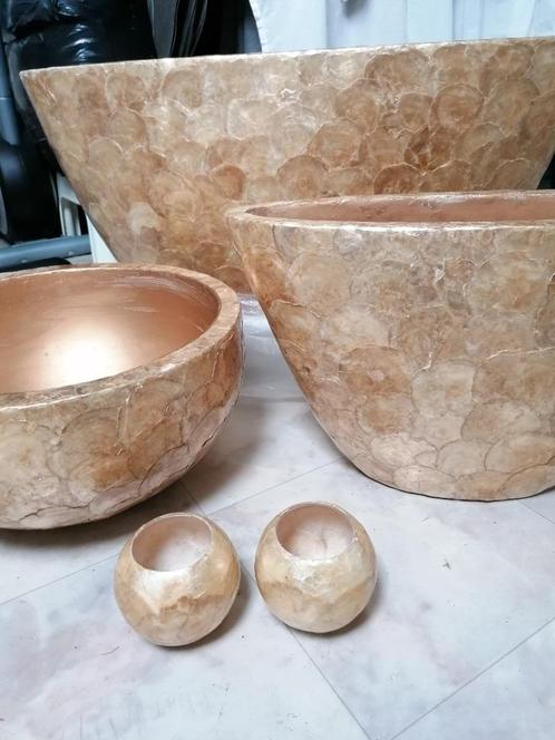 Set schelpen pot Erik Kuster stijl goud/brons kleur, Huis en Inrichting, Woonaccessoires | Vazen, Zo goed als nieuw, Overige kleuren