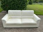Witte / creme kleurige Leren Bank / bankstel in wit leer, Gebruikt, Driepersoons, Ophalen of Verzenden, 200 tot 250 cm