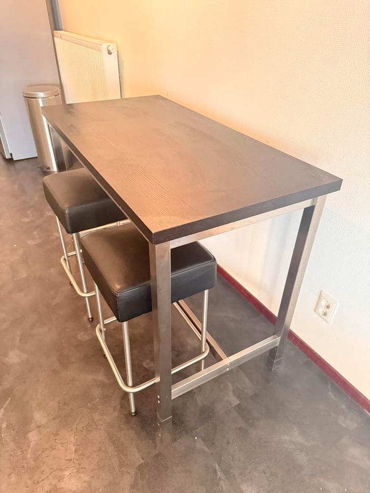 Bar met 2 krukken, Huis en Inrichting, Tafels | Statafels, Gebruikt, Ophalen of Verzenden