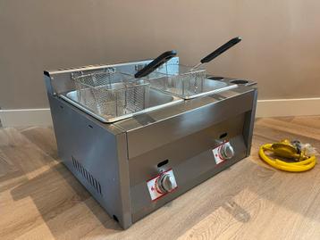 Butaan/propaangas friteuse 2x6L RVS Camping/ markt/ kermis. beschikbaar voor biedingen