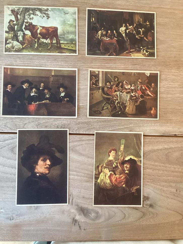 Antieke kunstkaarten - Paulus Potter - Jan Steen - Rembrandt, Verzamelen, Ansichtkaarten | Themakaarten, Ongelopen, 1940 tot 1960
