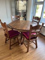 Massief Eikenhouten Tafel + 4 Stoelen (Achthoekig), Ophalen, Gebruikt, Bruin, Vier