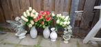 Bloempotten met plastic bloemen, Minder dan 50 cm, Gebruikt, Ophalen of Verzenden, Wit