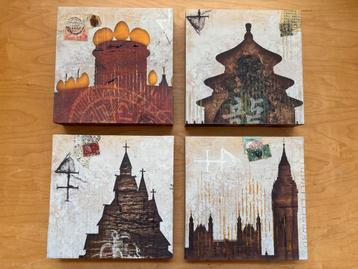 Set van 4 Unieke Prints Be J. Birza (Deventer) 20,5x20,5 cm beschikbaar voor biedingen