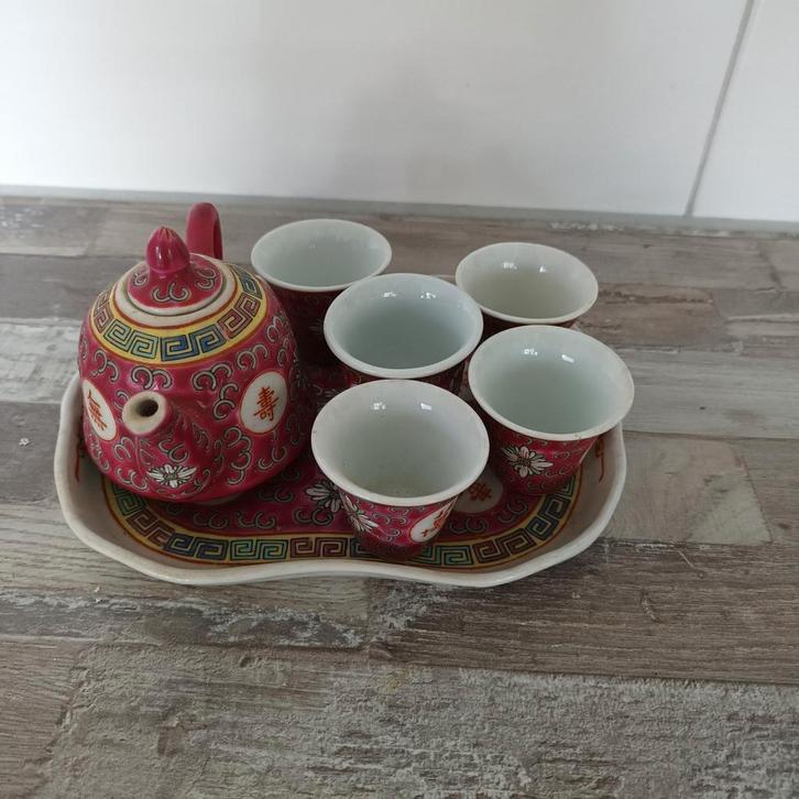 Oosters theeservies met theepot en kopjes, Huis en Inrichting, Keuken | Servies, Gebruikt, Kop(pen) en/of Schotel(s), Overige stijlen
