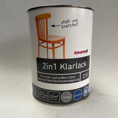 Toom 2 in 1 Transparant Lak Verf voor Binnen en Buiten 2.5L, Doe-het-zelf en Verbouw, Verf, Beits en Lak, Nieuw, Lak, Minder dan 5 liter