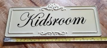 Deurbordje kinderkamer 'Kidsroom' 10 x 28 cm, vintage mooi! beschikbaar voor biedingen