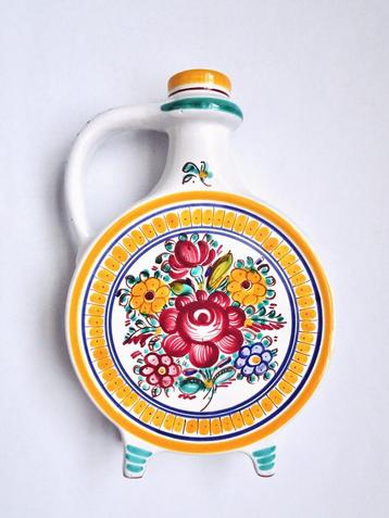 Vintage 60s bloem bloemen vaas keramiek rond plat bohemian beschikbaar voor biedingen