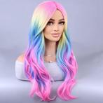 Carnaval sorbet kleuren pruik lang haar met slagen zonder po, Verzenden, Nieuw, Pruik of Haarverlenging