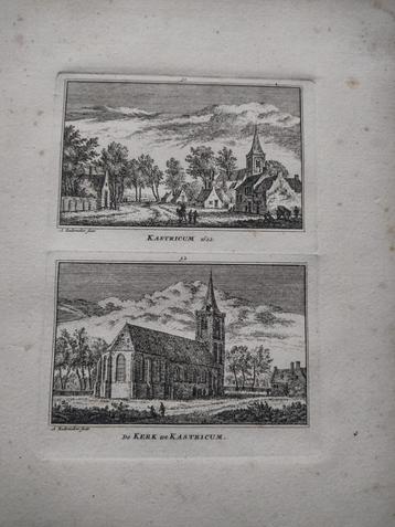 051/052 Castricum en Kerk Kopergravure 18e Eeuw dl 3 beschikbaar voor biedingen