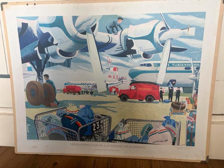 Schoolplaat Luchtpost Schiphol - Rijkspostspaarbank, Antiek en Kunst, Kunst | Etsen en Gravures, Ophalen of Verzenden