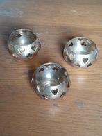 3 hartjes Waxinelichthouder van messing, Ophalen of Verzenden, Zo goed als nieuw, Brons of Koper, Minder dan 25 cm