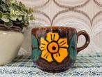 Retro jaren 70 bruine vintage soepkom met oranje bloem, Ophalen of Verzenden, Huis en Inrichting