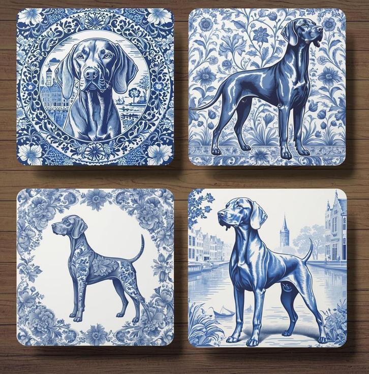 Vizsla Delfts Blauw onderzetters met houder, Huis en Inrichting, Woonaccessoires | Onderzetters, Nieuw, Glas of Kopje, Ophalen of Verzenden