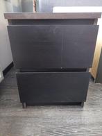 2 Zwarte Nachtkastjes met 2 Lades, Huis en Inrichting, Kasten | Ladekasten, Ophalen, Overige materialen, Minder dan 50 cm, Gebruikt