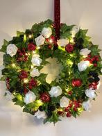 Mooie kerstkrans rood wit met verlichting 40 cm, Huis en Inrichting, Ophalen of Verzenden, Zo goed als nieuw