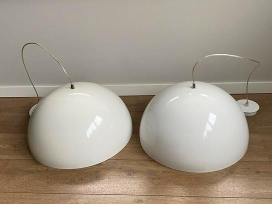 2 metalen hanglampen Lucide Riva wit 31410/50/31, Huis en Inrichting, Lampen | Hanglampen, Gebruikt, Minder dan 50 cm, Metaal