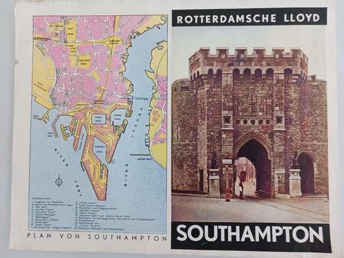 Folder Rotterdamsche Lloyd - plattegrond Southampton, Verzamelen, Scheepvaart, Zo goed als nieuw, Verzenden