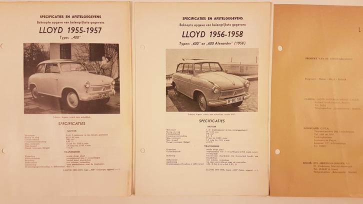 2 x Lloyd Olyslager afstelgegevens 1955-1958, Auto diversen, Handleidingen en Instructieboekjes, Ophalen of Verzenden