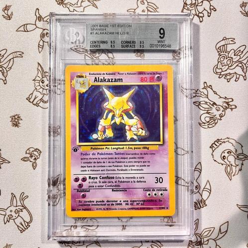 BGS 9 - Base 1st Edition SPANISH Alakazam HOLO Pokémon, Hobby en Vrije tijd, Verzamelkaartspellen | Pokémon, Nieuw, Losse kaart