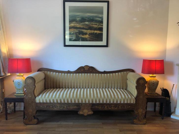 Antieke Bank met Inlegwerk - Collectors Item, Antiek en Kunst, Antiek | Meubels | Stoelen en Banken, Ophalen of Verzenden