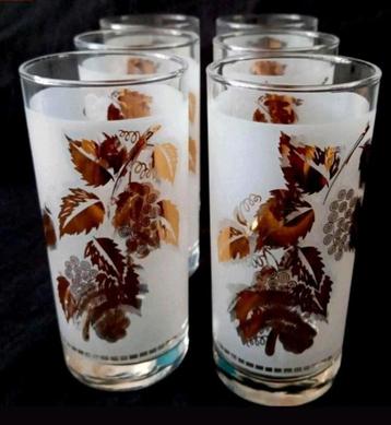 Set/6 Drinkglazen met Bladgouden Druivenranken beschikbaar voor biedingen