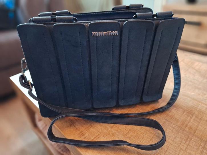 Blauwe lederen schoudertas/handtas, Sieraden, Tassen en Uiterlijk, Tassen | Damestassen, Zo goed als nieuw, Handtas, Blauw, Ophalen