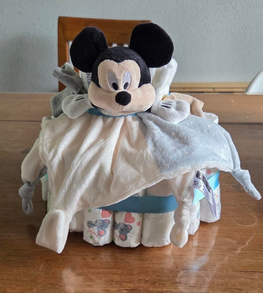 Luiertaart met Mickey Knuffeldoekje, Kinderen en Baby's, Kraamcadeaus en Geboorteborden, Nieuw, Kraamcadeau, Ophalen of Verzenden