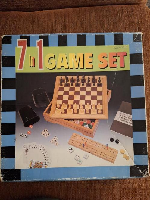 Houten 7 in 1 game set, Hobby en Vrije tijd, Gezelschapsspellen | Bordspellen, Zo goed als nieuw, Een of twee spelers, Drie of vier spelers