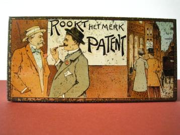 Sigaren blik 'Rookt het merk Patent' circa 1900
