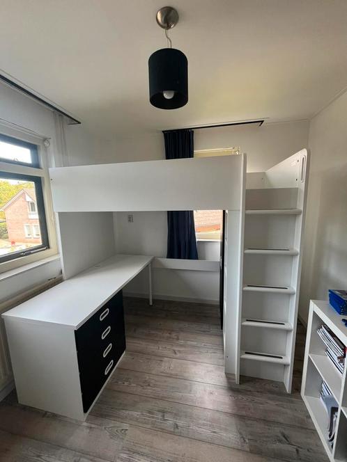 IKEA STUVA hoogslaper + bureau (wit/zwart), Huis en Inrichting, Slaapkamer | Complete slaapkamers, Gebruikt, Eenpersoons, Ophalen