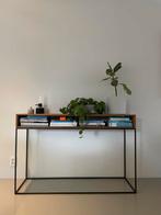 Houten wandtafel met metalen frame, Ophalen, Gebruikt, 100 tot 150 cm, Eikenhout