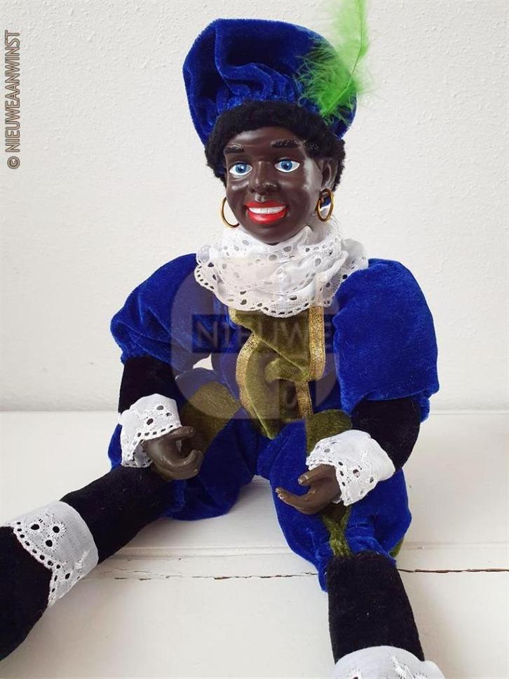 Authentieke etalage zwarte Piet pop - 45cm, blauw/groen, Diversen, Sinterklaas, Zo goed als nieuw, Verzenden