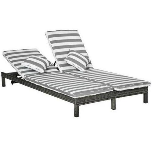Dubbel Ligbed Wicker met Kussens NIEUW IN DOOS, Tuin en Terras, Ligbedden, Nieuw, Wicker, Verstelbaar, Ophalen of Verzenden