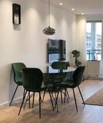 Japandi glazen eettafel rond, Huis en Inrichting, Ophalen, Zo goed als nieuw, 75 m² of meer, Laminaat