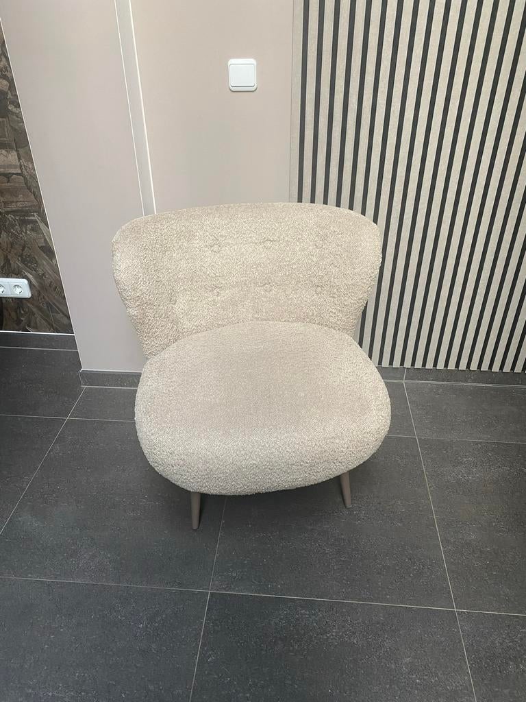 Leuke Bouclé Stoel Beige/Taupe, Huis en Inrichting, Fauteuils, Ophalen, Minder dan 75 cm, Zo goed als nieuw, Stof
