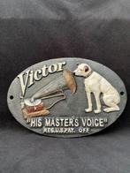 Retro plaat , gietijzer, His Master's Het hondje, Ophalen of Verzenden, Audio en Video