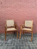 Vintage teakhouten stoelen met rieten zitting en rugleuning, Ophalen of Verzenden, Bruin, Riet of Rotan, Vijf, Zes of meer stoelen