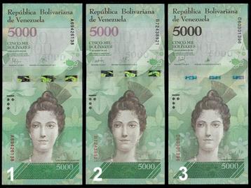 Venezuela 2016/2017, 3 varianten van de 5000 Bolivares (UNC) beschikbaar voor biedingen
