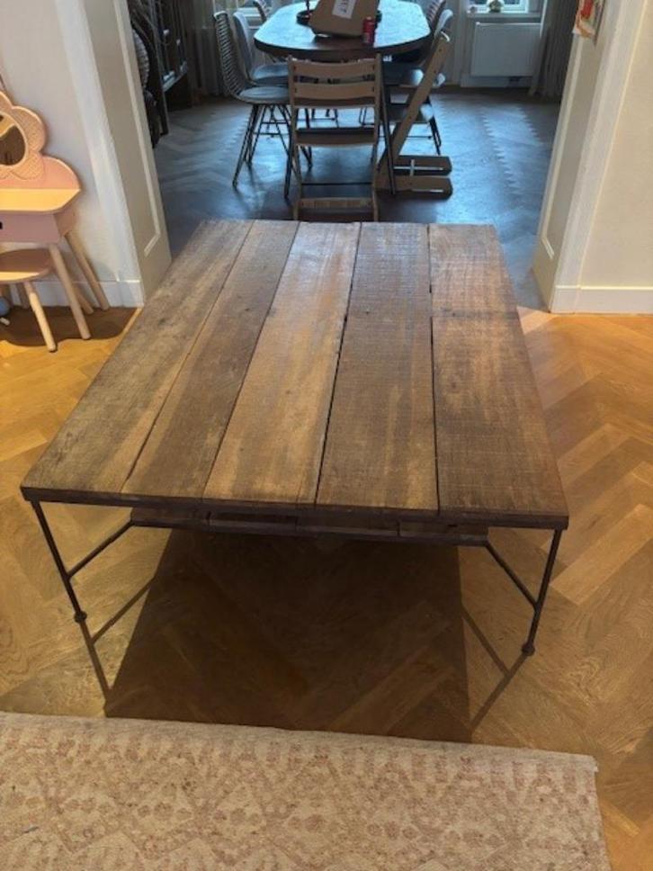 Salontafel hout/staal, Huis en Inrichting, Tafels | Salontafels, Zo goed als nieuw, Minder dan 50 cm, 100 tot 150 cm, 100 tot 150 cm