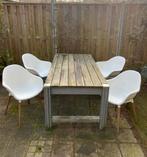 Hardhouten tuintafel met 4 kuipstoelen, Tuin en Terras, Tuinsets en Loungesets, 4 zitplaatsen, Gebruikt, Eettafel, Hardhout