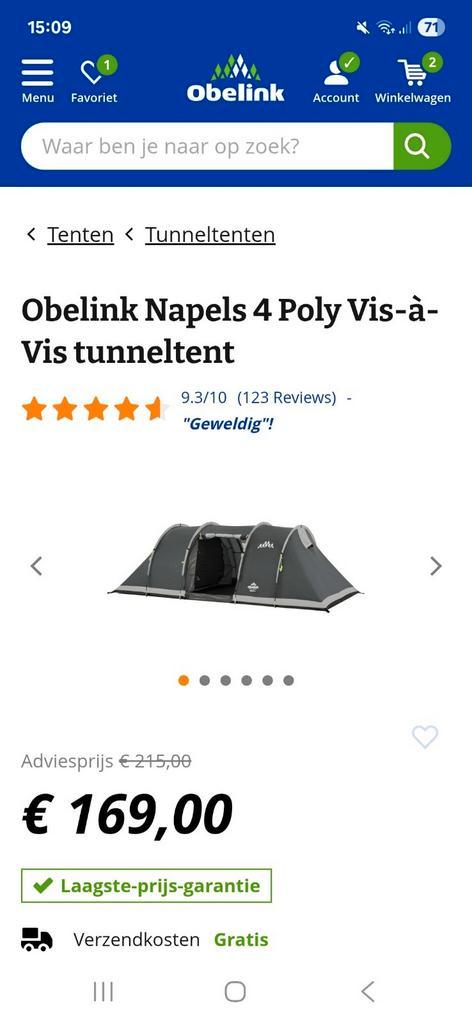 Obelink Napels 4 Poly Vis-à-Vis tunneltent, Caravans en Kamperen, Tenten, tot en met 4, Zo goed als nieuw, Ophalen of Verzenden