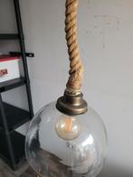 Industriële glazen hanglamp met touw, Huis en Inrichting, Ophalen of Verzenden, Minder dan 50 cm, Industrieel, Glas