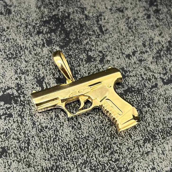 14 karaat gouden hanger pistool model, Sieraden, Tassen en Uiterlijk, Kettinghangers, Nieuw, Goud, Ophalen of Verzenden