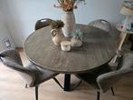 Ronde houten eettafel met 4 eettafel stoelen, Ophalen, Gebruikt, Rond, 100 tot 150 cm