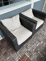 Twee Tuin Fauteuils met kussens, Huis en Inrichting, Fauteuils, Ophalen, Kunststof, Gebruikt, 75 tot 100 cm