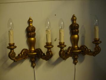 Stel Antieke Franse Houten ( bois doré ) Wandlampjes nr.2 beschikbaar voor biedingen