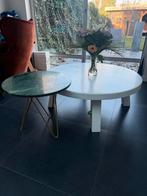 Salontafel groot zwaar eiken met groene bijzettafel marmer, Huis en Inrichting, Tafels | Salontafels, 50 tot 100 cm, Rond, Ophalen of Verzenden