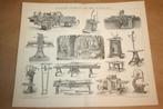 Antieke prent - Machines voor houtbewerking - Ca 1885 !!, Gebruikt, Ophalen of Verzenden, Prent